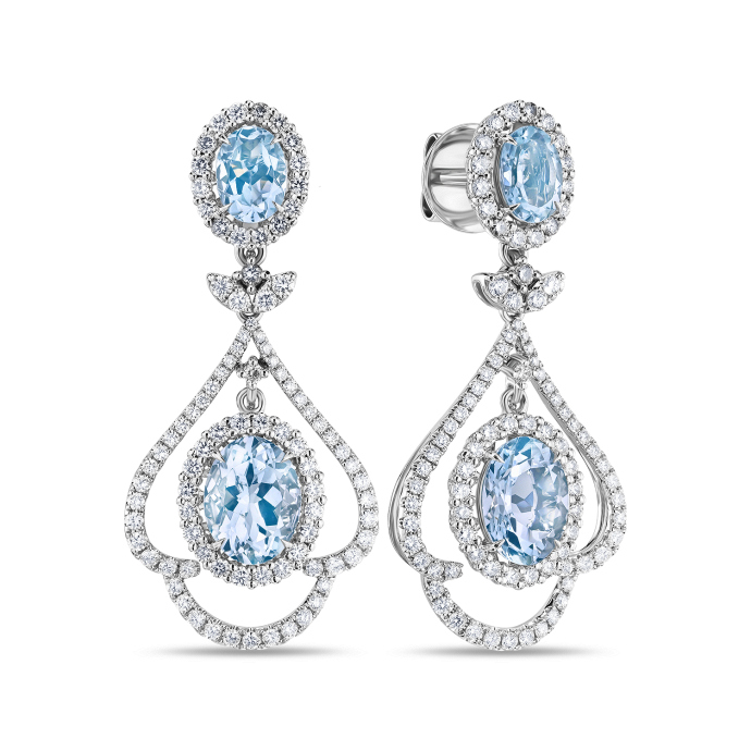 Серьги с аквамаринами и бриллиантами - фото 1