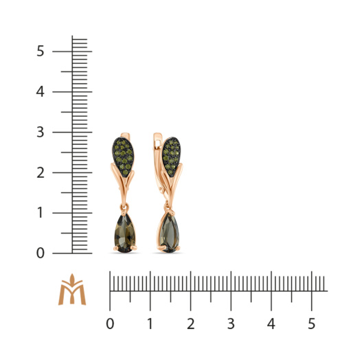 Серьги с дымчатым кварцем и фианитами