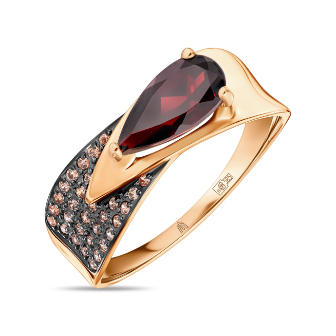 Кольцо с гранатом и фианитами - фото 1 Кольцо с гранатом и фианитами - фото 1