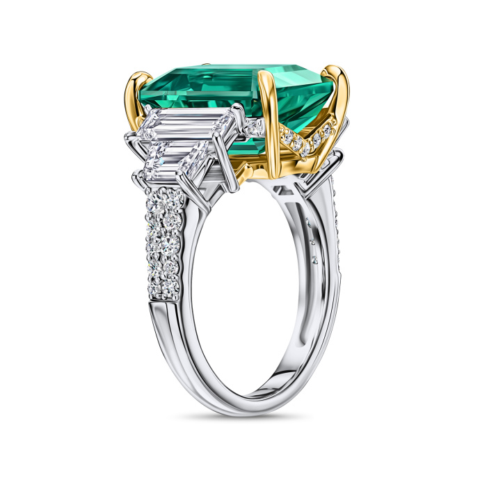 Кольцо с бриллиантом и гидротермальными изумрудами - фото 2