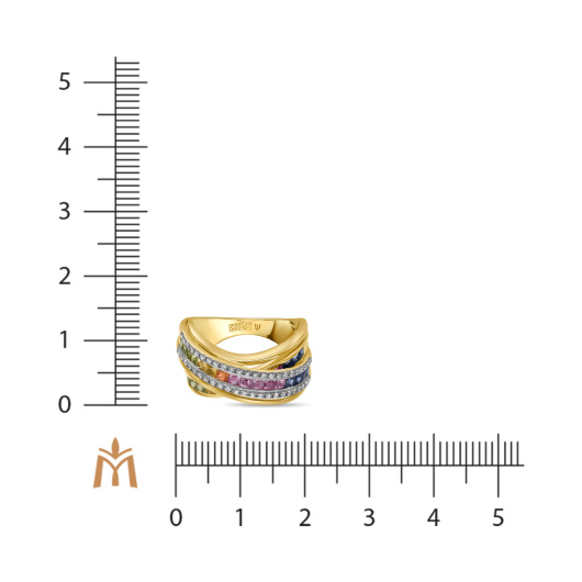 Кольцо с бриллиантами и цветными сапфирами