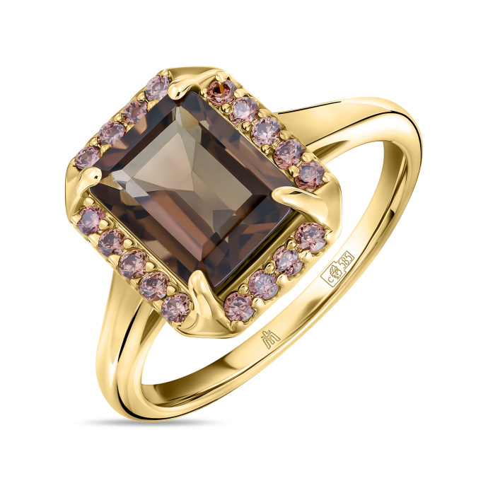 Кольцо с дымчатым кварцем и фианитами - фото 1
