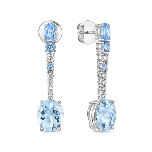 Серьги с аквамаринами, топазами и бриллиантами