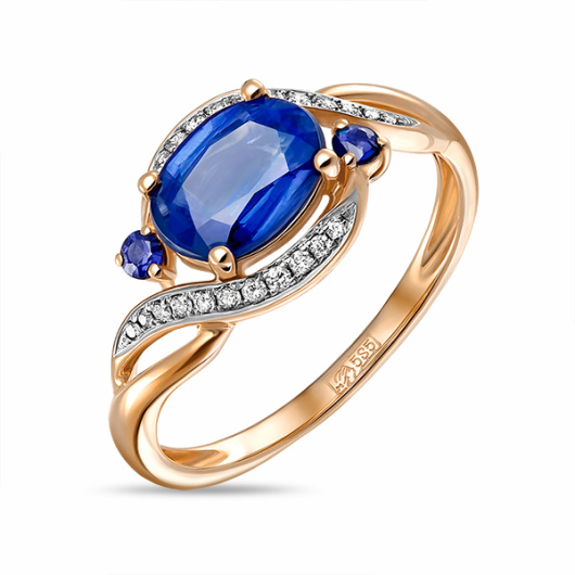 Кольцо с бриллиантами, кианитом и сапфирами