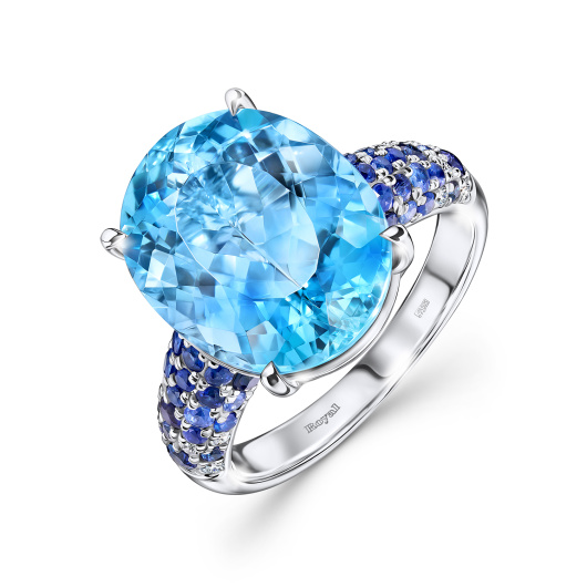 Кольцо с аквамарином, бриллиантами и сапфирами