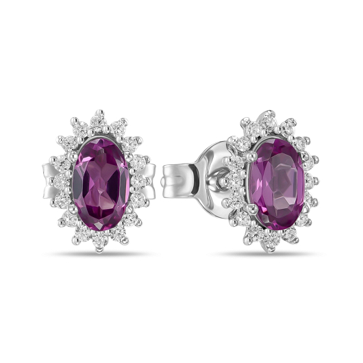 Серьги с родолитами и фианитами