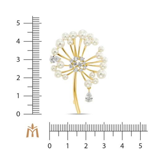 Брошь с жемчугом и фианитами