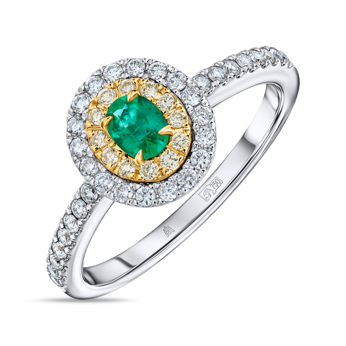 Кольцо с бриллиантами и изумрудом - фото 1