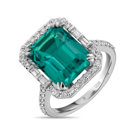 Кольцо с бриллиантом и гидротермальными изумрудами