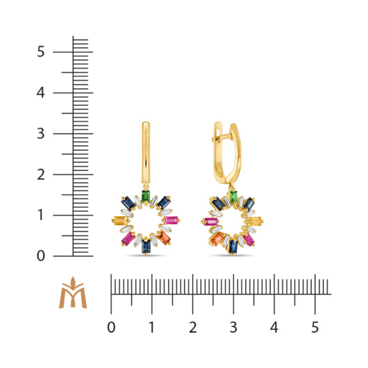 Серьги с бриллиантами, гранатами, сапфирами и цветными сапфирами