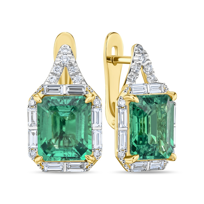 Серьги с изумрудами и бриллиантом - фото 1 Серьги с изумрудами и бриллиантом - фото 1