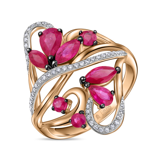 Кольцо с рубинами и бриллиантами