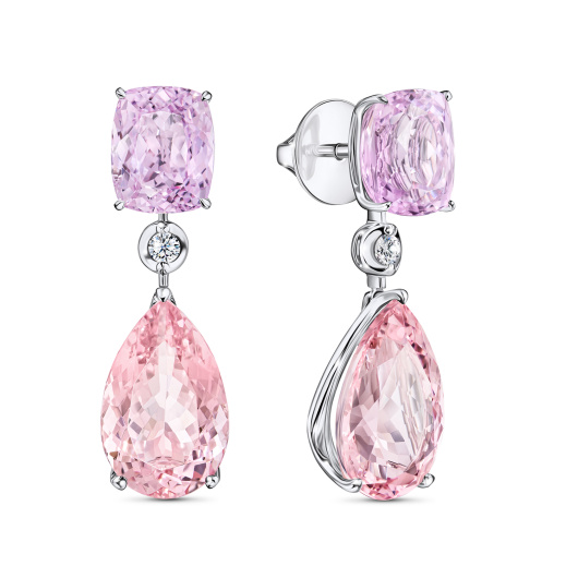 Серьги с кунцитами, бриллиантами и морганитами