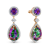 Серьги с бриллиантами, аметистами и кварцем - фото 1