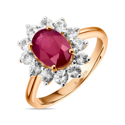 Кольцо с облагороженным рубином и цветными сапфирами