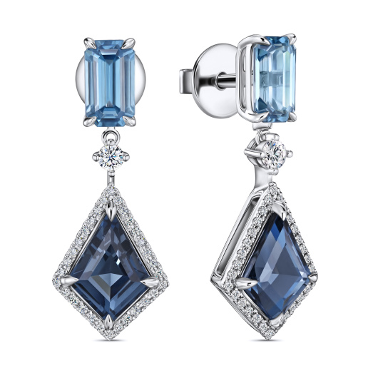 Серьги с бриллиантами, лондон топазами и цирконами