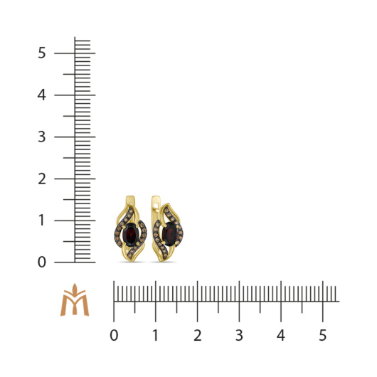 Серьги с гранатом и фианитами