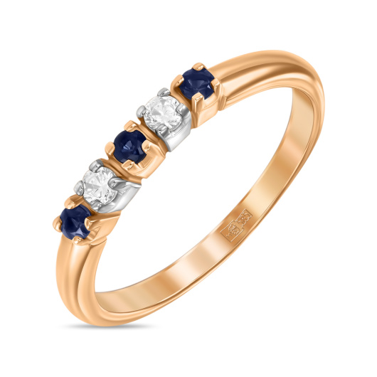 Кольцо с сапфирами и фианитом