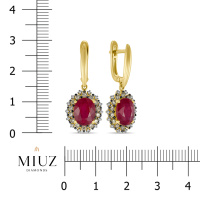 Серьги с бриллиантами и облагороженным рубином - фото 2