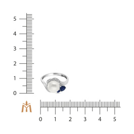Кольцо с жемчугом, сапфирами и фианитом