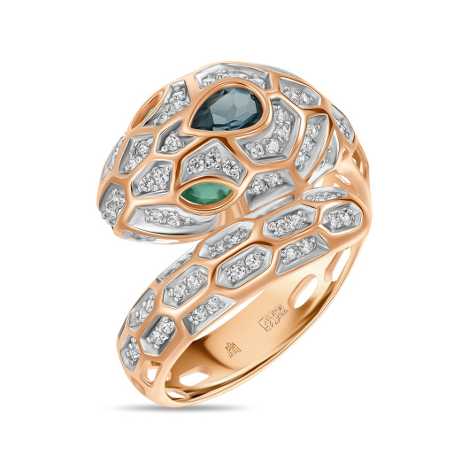 Кольцо с агатом, топазом и фианитами