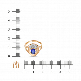 Кольцо с выращенным сапфиром и фианитами