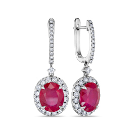 Серьги с бриллиантами и облагороженным рубином