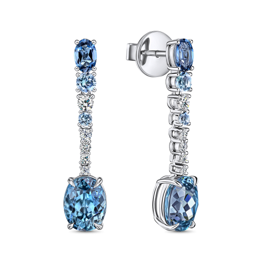 Серьги с топазами, бриллиантами, лондон топазом и цирконами