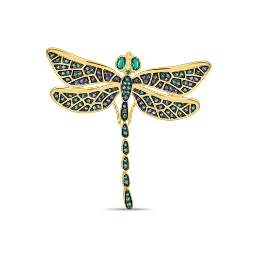 Брошь с гидротермальным изумрудом и фианитами