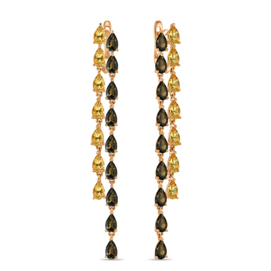 Серьги с цитринами и дымчатым кварцем