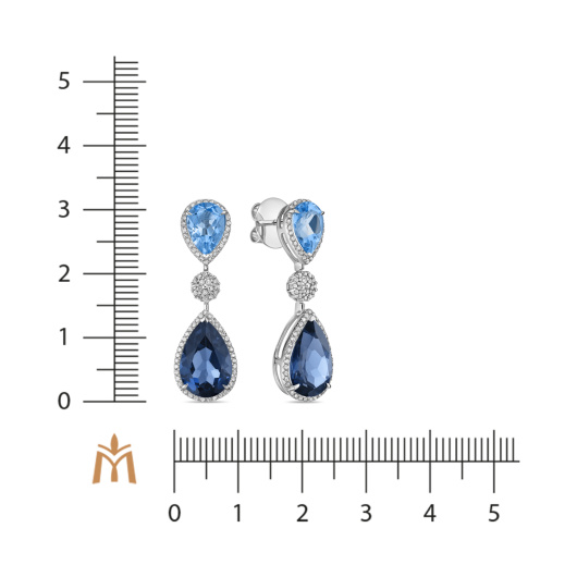 Серьги с топазами, бриллиантами и лондон топазом