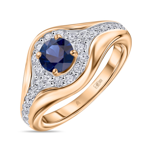 Кольцо с бриллиантами и сапфиром