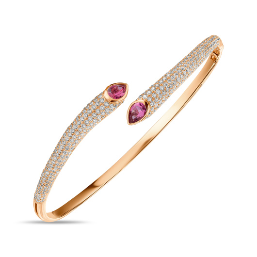 Браслет жесткий с бриллиантами и рубеллитами