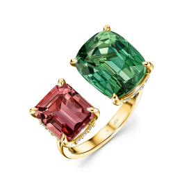 Кольцо с бриллиантом и турмалинами