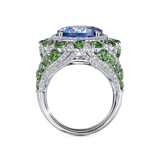 Кольцо с бриллиантами, лондон топазом и цаворитами