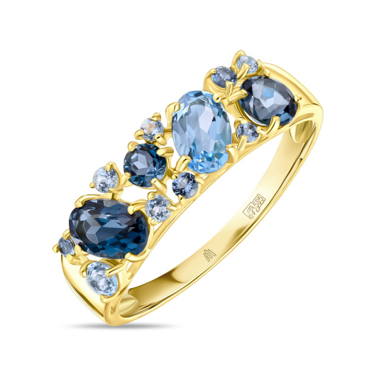 Кольцо с топазами, лондон топазом и фианитами