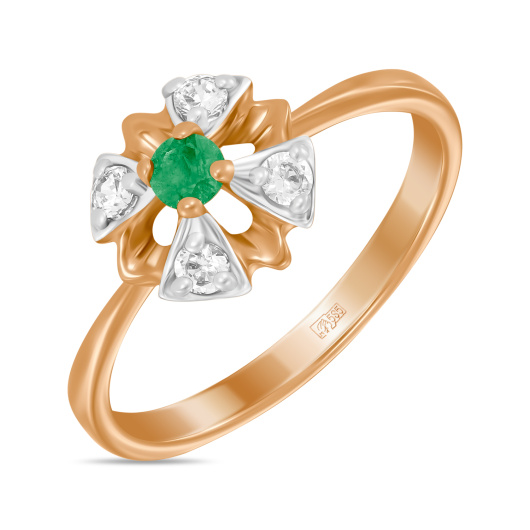 Кольцо с изумрудом и фианитом