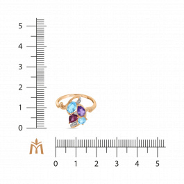 Кольцо с аметистом, топазом, бриллиантами и родолитом