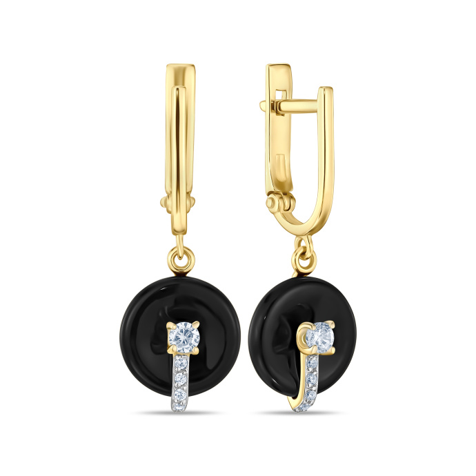 Серьги с ониксами и фианитами - фото 1 Серьги с ониксами и фианитами - фото 1