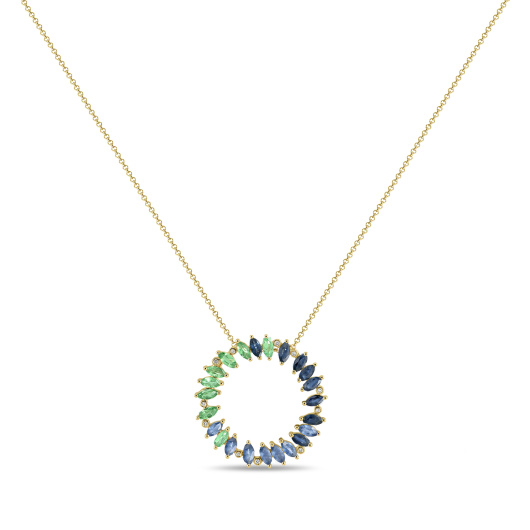 Колье с бриллиантами, сапфирами, цветными сапфирами и цаворитами