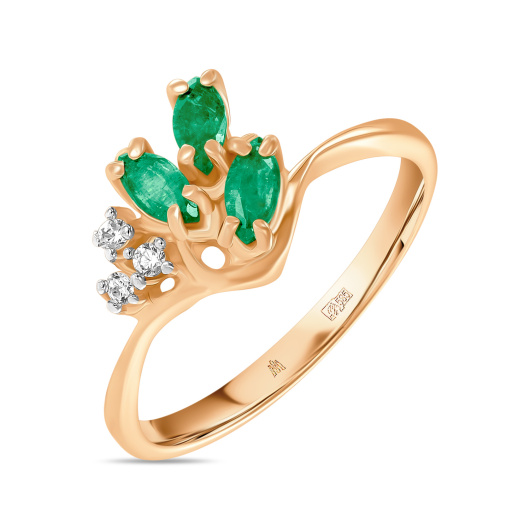 Кольцо с изумрудами и фианитом
