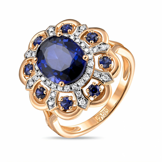 Кольцо с бриллиантами и сапфиром