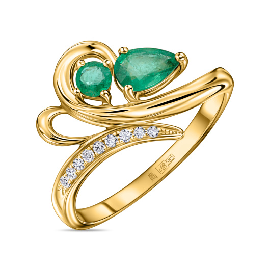 Кольцо с бриллиантами и изумрудами