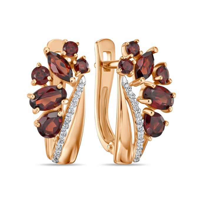 Серьги с гранатами и фианитами - фото 1 Серьги с гранатами и фианитами - фото 1