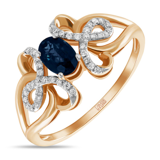 Кольцо с бриллиантами и сапфиром