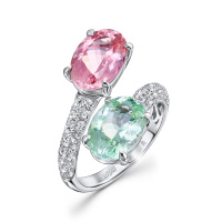 Кольцо с бриллиантами и турмалинами - фото 1