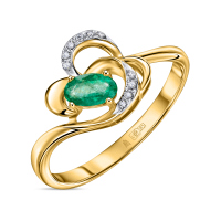 Кольцо с бриллиантами и изумрудом - фото 1