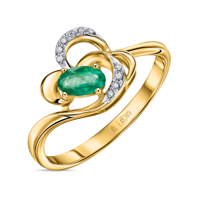 Кольцо с бриллиантами и изумрудом - фото 1