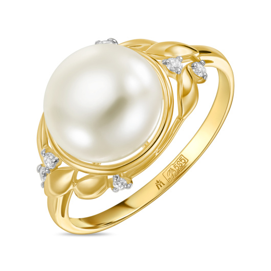 Кольцо с жемчугом и фианитами