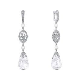 Серьги с бриллиантами, жемчугом и горным хрусталем